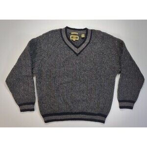 VTG Joseph Abboud Hand Loom Wool Tennis Sweater Mens L Gray V Neck Cable Preppy